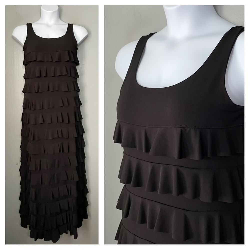 Dark Black Maxi Dress Size S M Sleeveless Tiered Ruffle Whimsigoth Romantic Fair